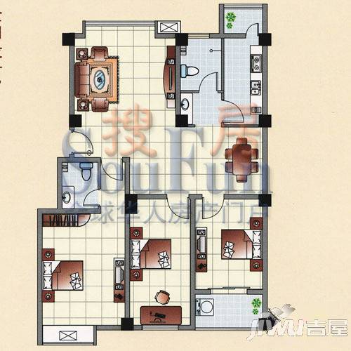 鸿禧花园4室2厅2卫户型图