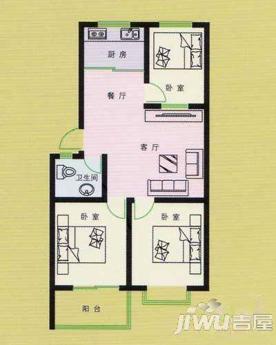 恒信沁园春3室2厅1卫86.8㎡户型图