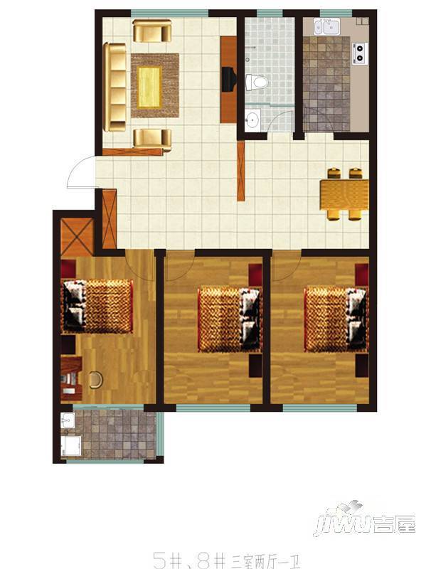 峡山乐港花园3室2厅1卫127.5㎡户型图