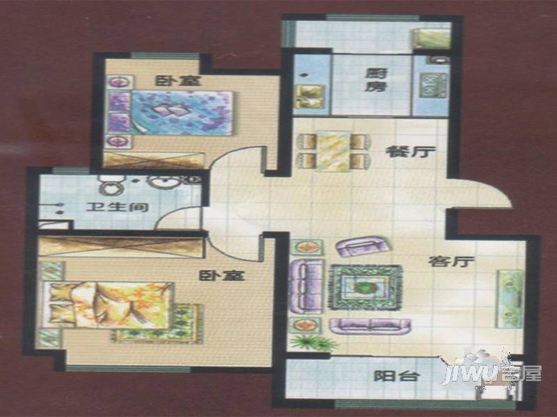 新方新璟园2室2厅1卫92.4㎡户型图