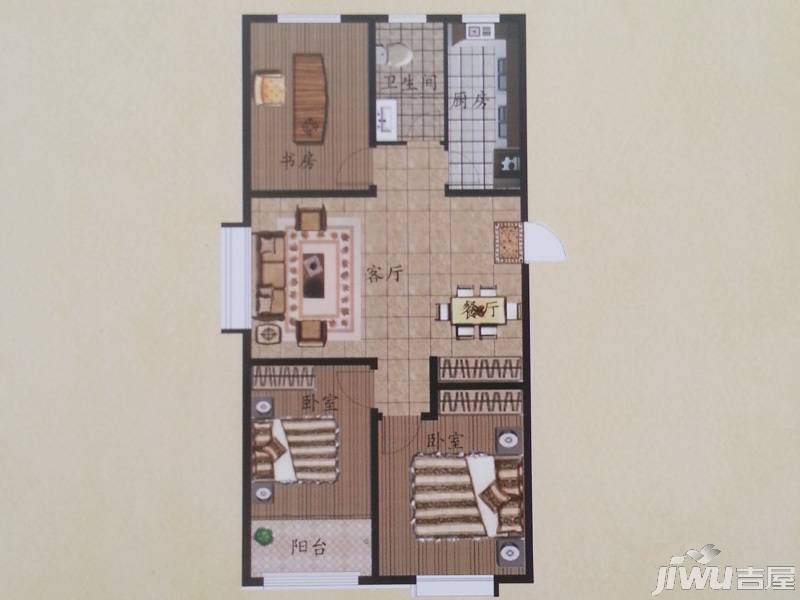 水清木华3室2厅1卫104.7㎡户型图