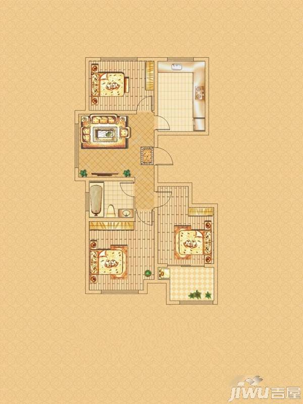 紫金园翡翠花园3室1厅1卫102㎡户型图