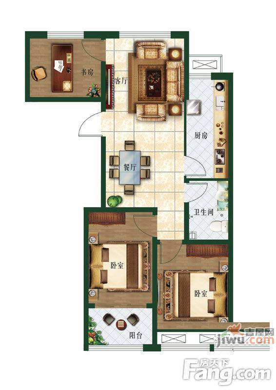 富通花园3室2厅1卫92.5㎡户型图