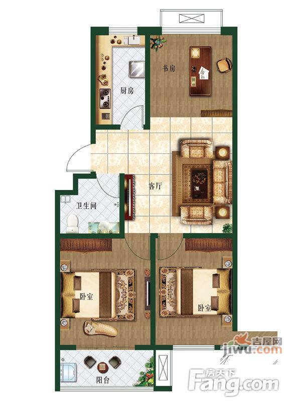 富通花园3室1厅1卫85㎡户型图