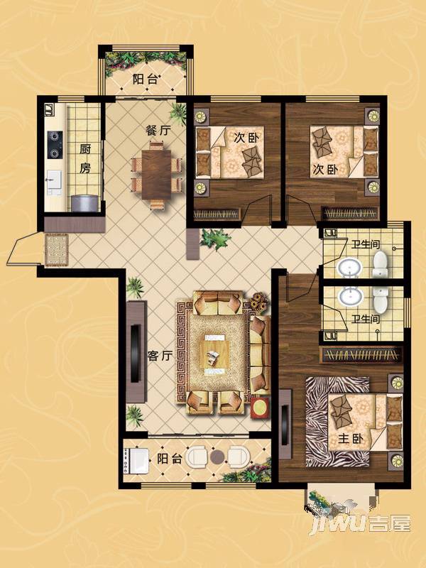 中华茶博城2室2厅1卫96.3㎡户型图