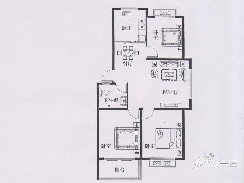 华安凤城丽景3室2厅1卫95㎡户型图