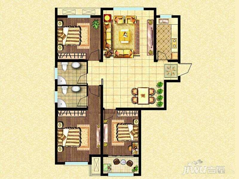 鲁发名城3室2厅1卫116㎡户型图