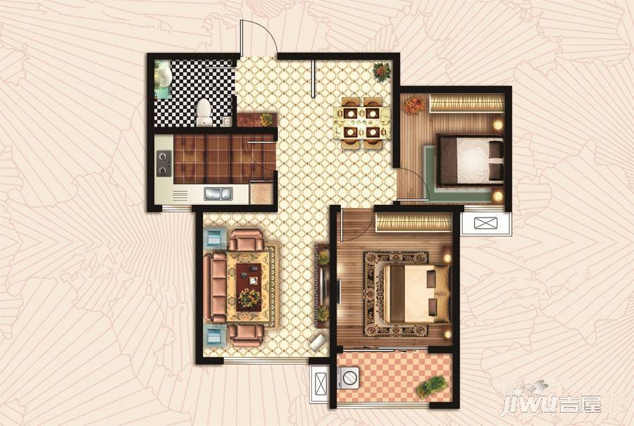 和扬万悦城2室2厅1卫88.5㎡户型图