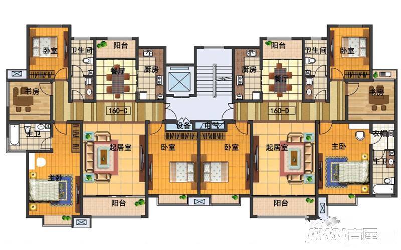 华建1街区写字楼4室2厅2卫161.3㎡户型图