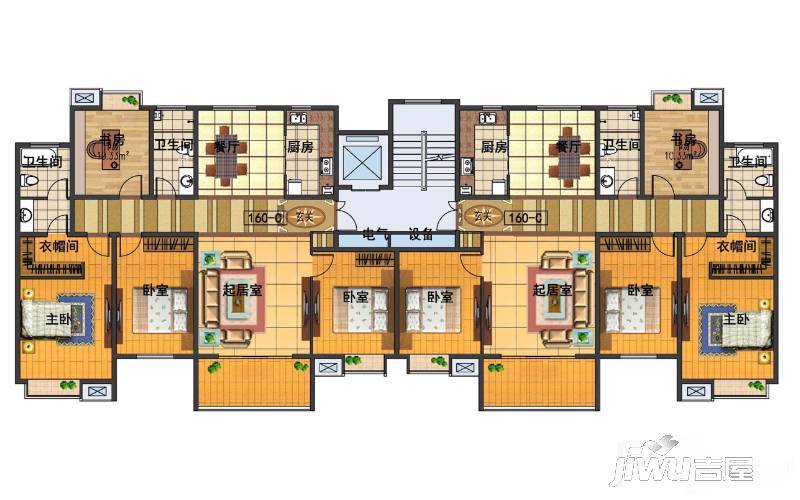 华建1街区写字楼4室2厅2卫164.4㎡户型图