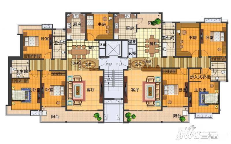 华建1街区写字楼4室2厅2卫183.2㎡户型图