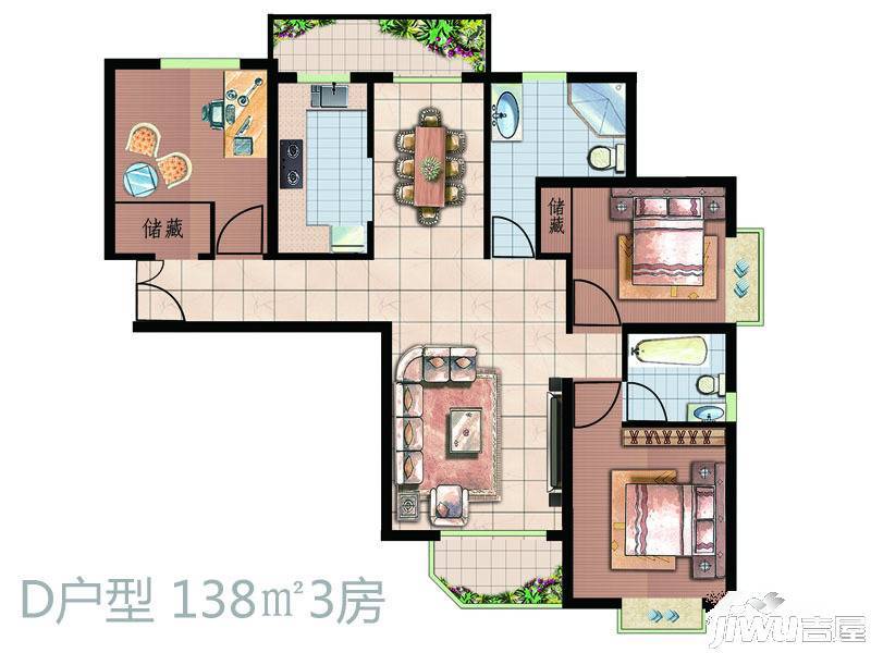 宏惠花苑二期3室1厅2卫138㎡户型图