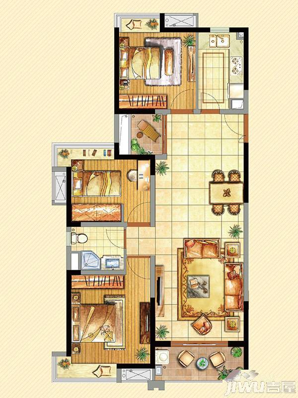 上海金山万达华府3室2厅1卫116.5㎡户型图