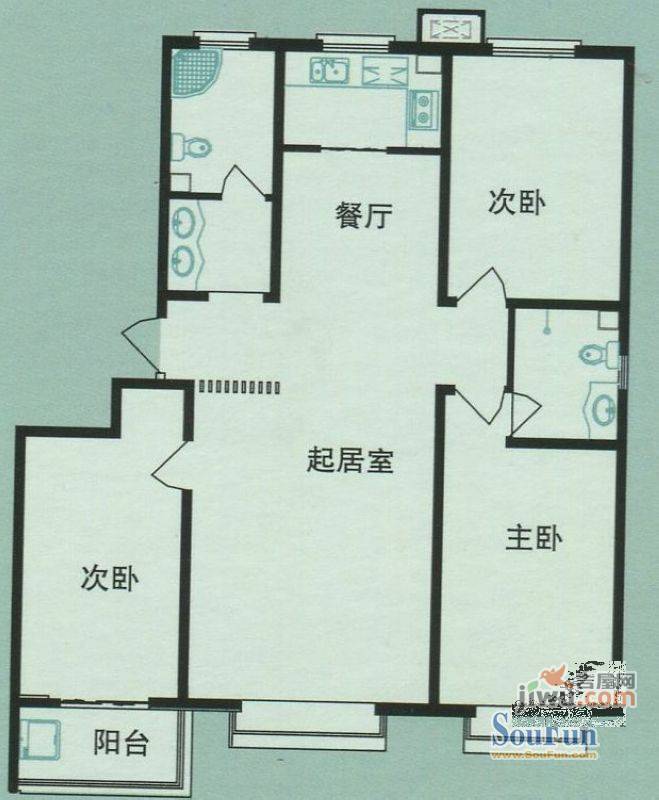 亿城家和3室2厅2卫139.8㎡户型图