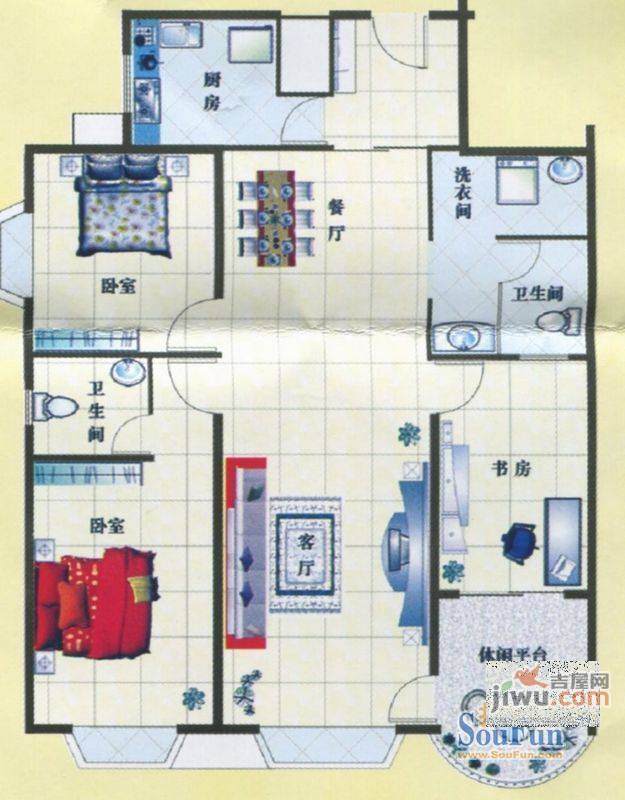 CBD东都3室2厅2卫128.5㎡户型图