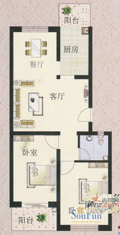 万和靓景2室2厅1卫85㎡户型图