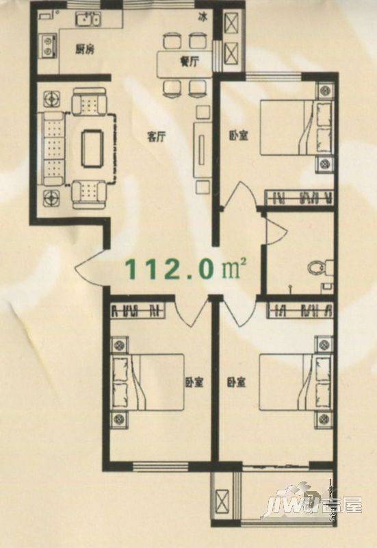 翡翠庄园3室2厅1卫112㎡户型图