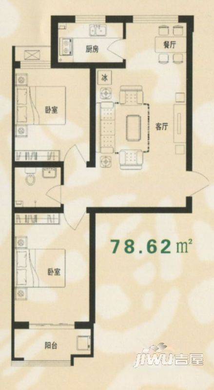 翡翠庄园2室2厅1卫78.6㎡户型图