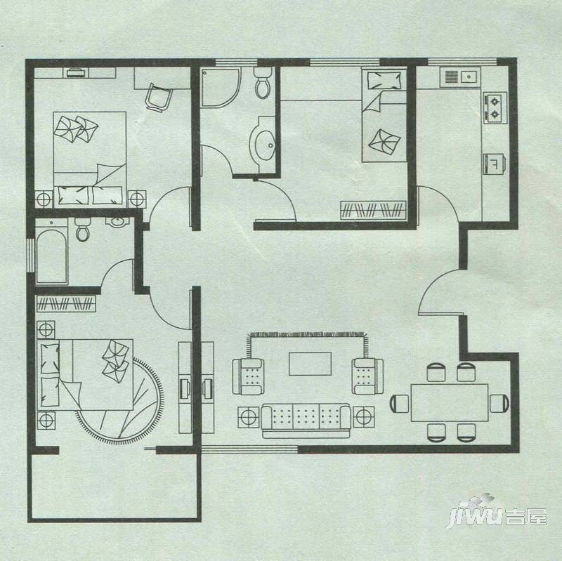 华世鑫城3室2厅2卫115㎡户型图