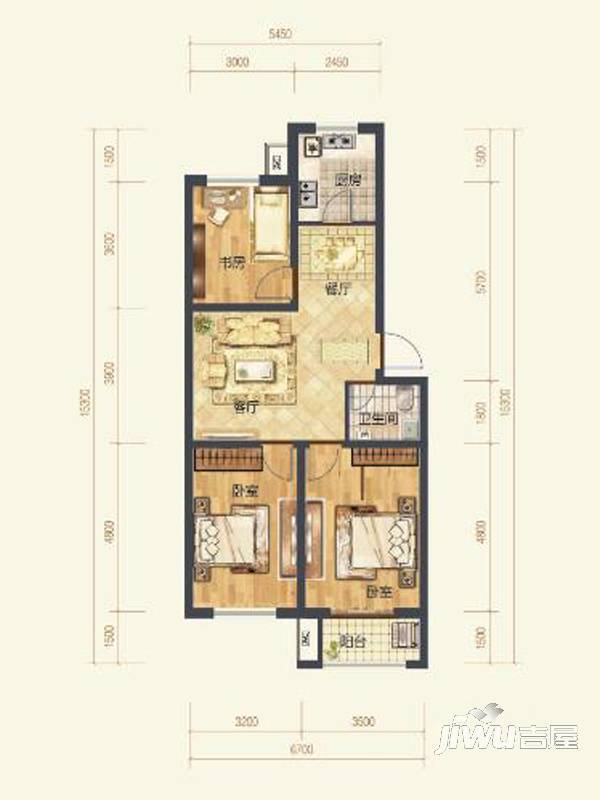 北斗星城东区·御府3室2厅1卫97.9㎡户型图