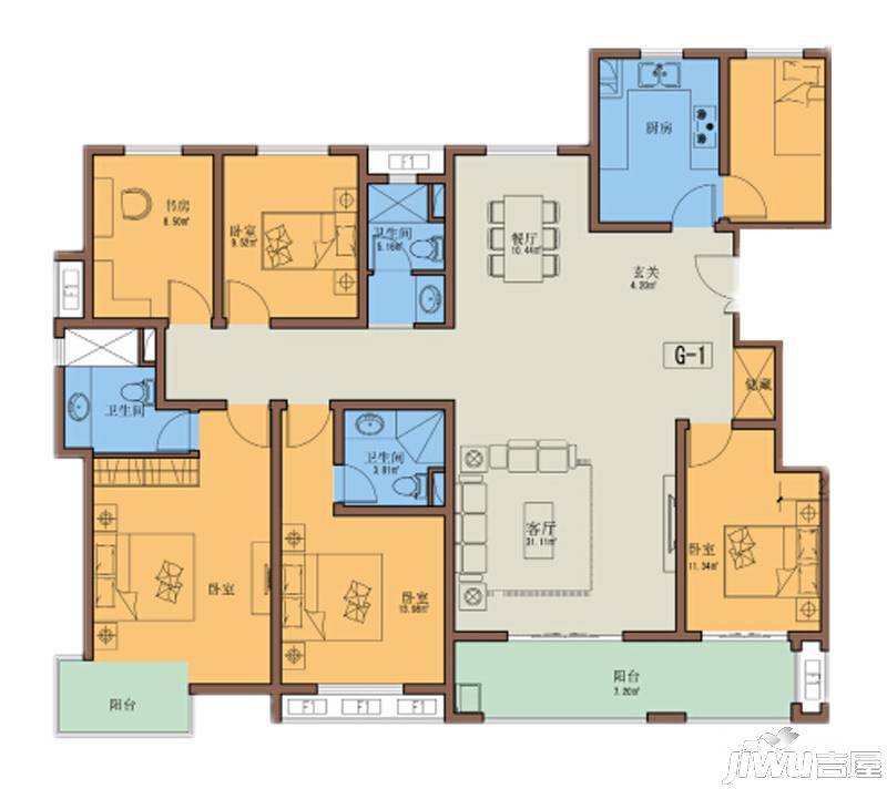 昊和御金院5室2厅3卫户型图