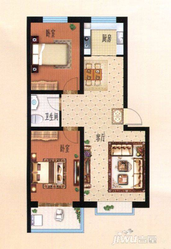 精信晨曦园2室2厅1卫92.7㎡户型图