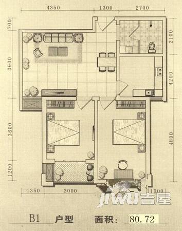 康居公寓普通住宅80.7㎡户型图