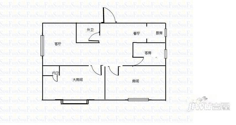 西京大厦2室1厅0卫户型图