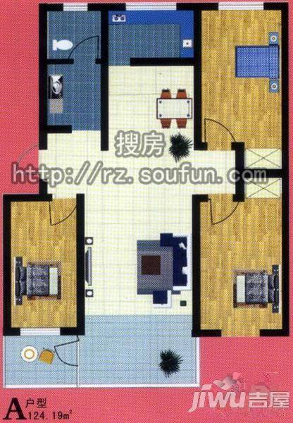 星海花园3室2厅1卫105㎡户型图