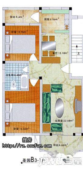 四季圣园2室1厅1卫96㎡户型图