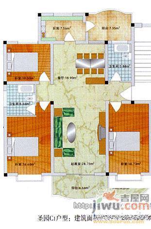 四季圣园2室1厅1卫96㎡户型图