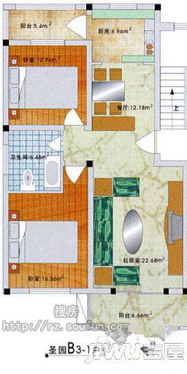 四季圣园2室1厅1卫96㎡户型图