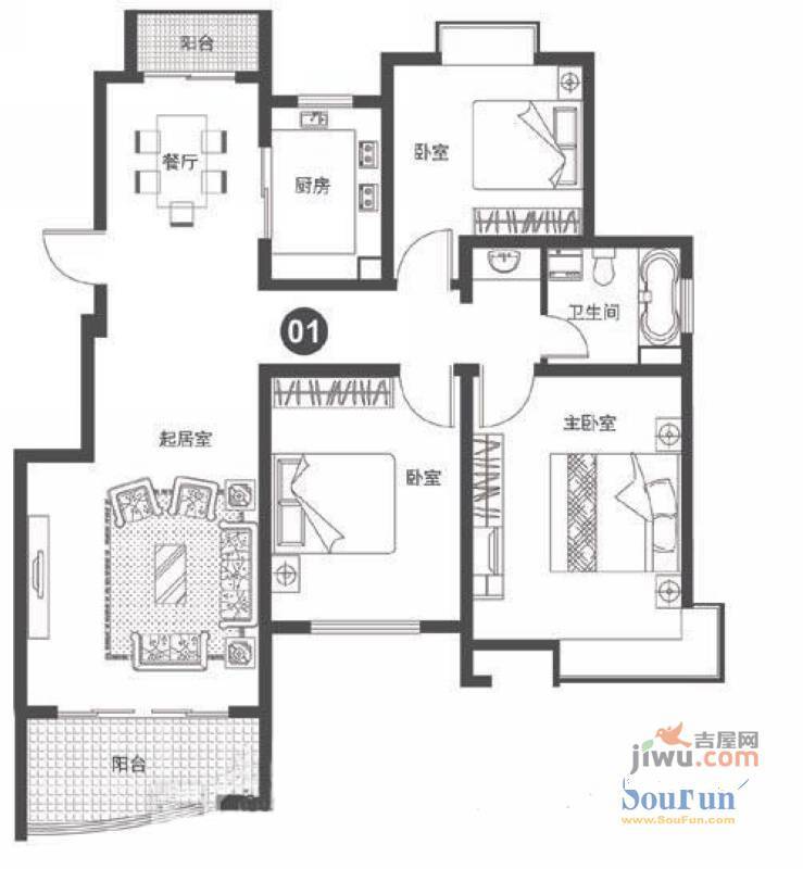 皇都花苑3室2厅1卫115.9㎡户型图