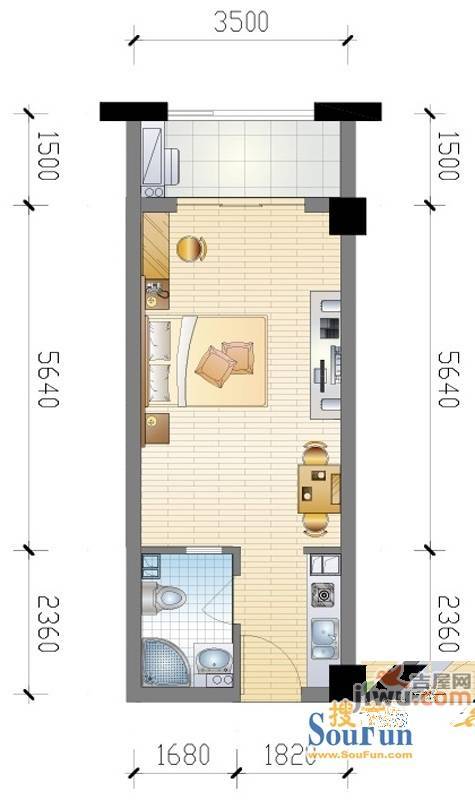 涌鑫公寓1室1厅1卫29.3㎡户型图