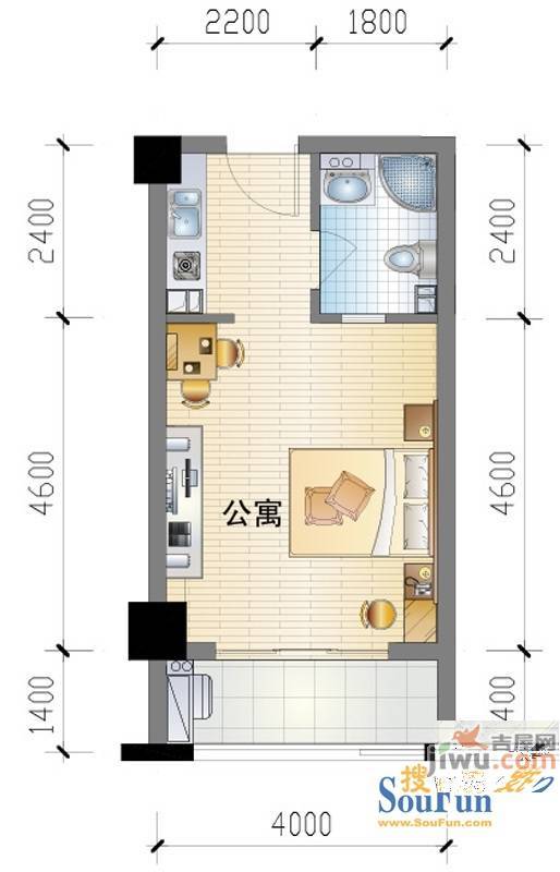 涌鑫公寓1室1厅1卫29.3㎡户型图