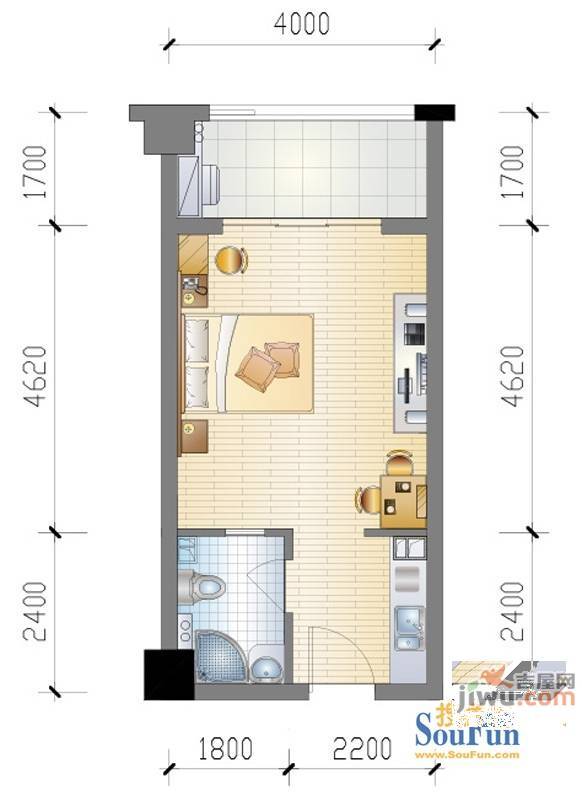 涌鑫公寓1室1厅1卫29.3㎡户型图