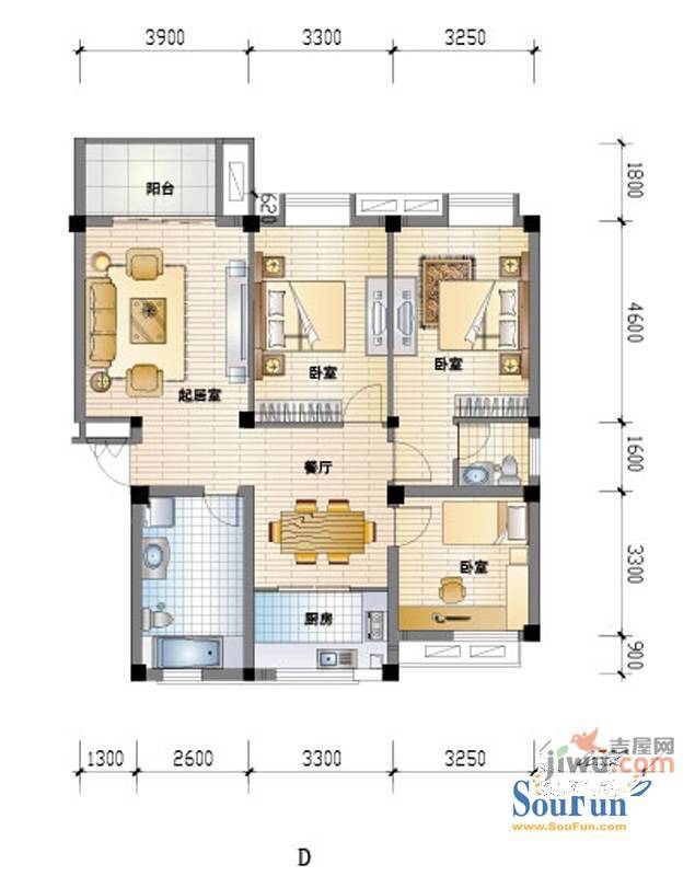 涌鑫公寓1室1厅1卫29.3㎡户型图