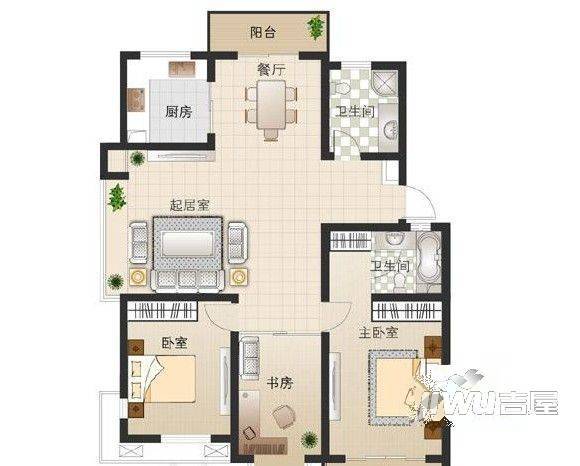 秀州枫华园2室2厅1卫90㎡户型图