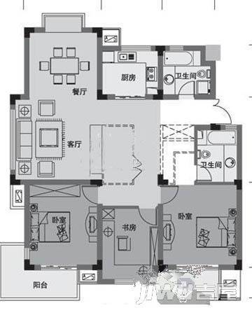 明日明园3室2厅2卫135㎡户型图