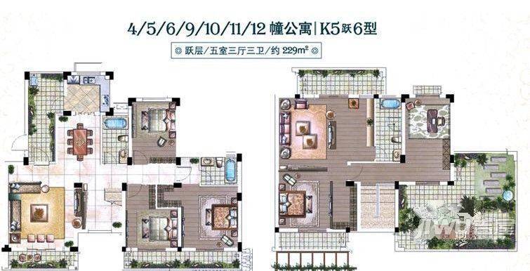 世茂新城尚景蓝湾3室2厅2卫143㎡户型图