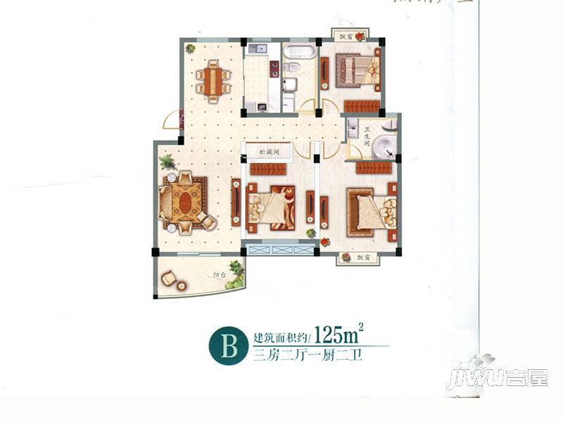 花语湖2室2厅1卫86㎡户型图