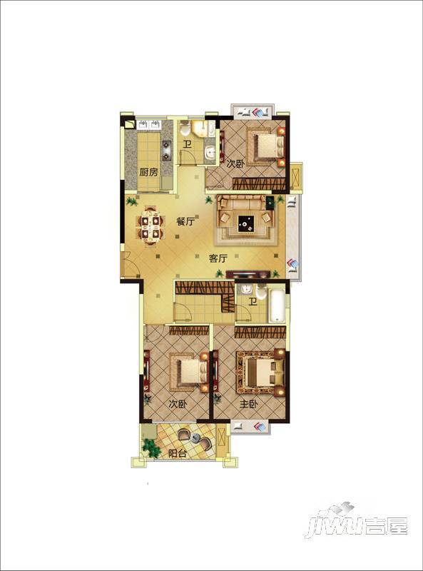 禾峰乾庄3室2厅2卫136㎡户型图