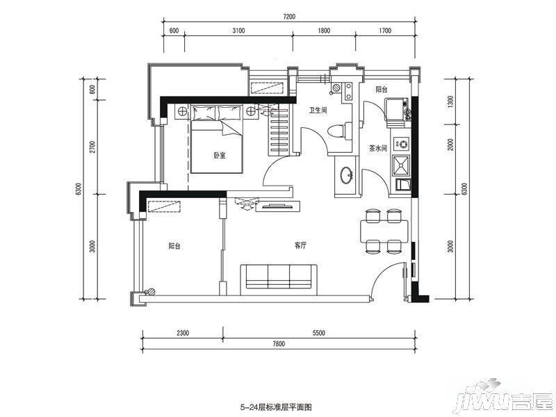 泛海城市广场1室1厅1卫53㎡户型图