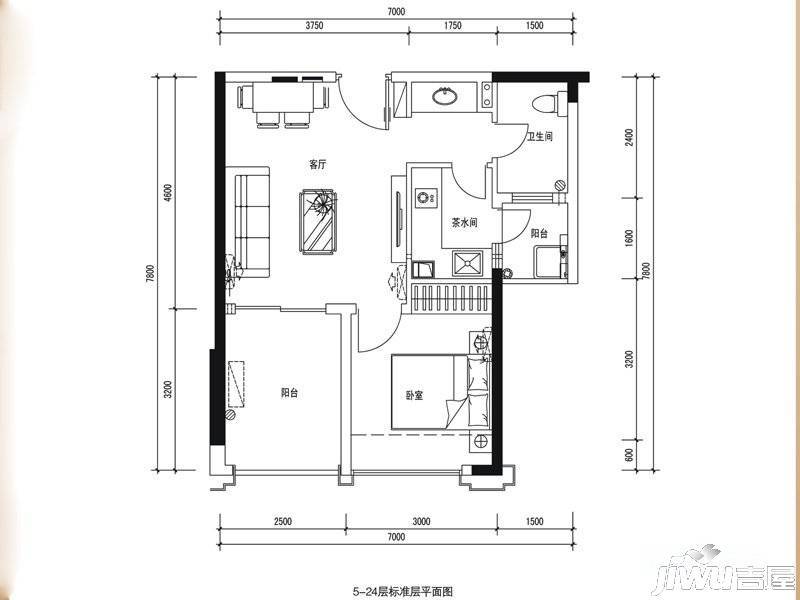 泛海城市广场1室1厅1卫57㎡户型图