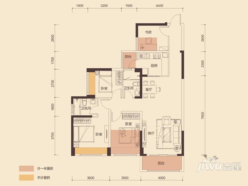 福盈·中央山4室2厅2卫117㎡户型图