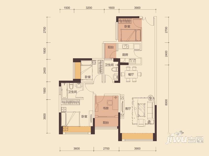 福盈·中央山4室2厅2卫106㎡户型图