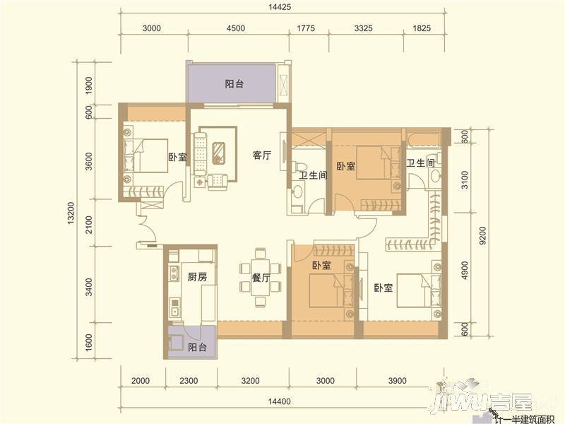 华盛·西荟城三期4室2厅2卫127㎡户型图