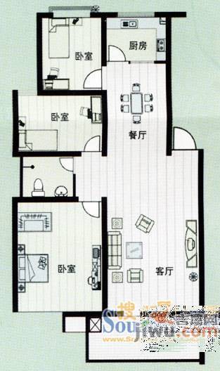 翠湖嘉园3室2厅1卫户型图