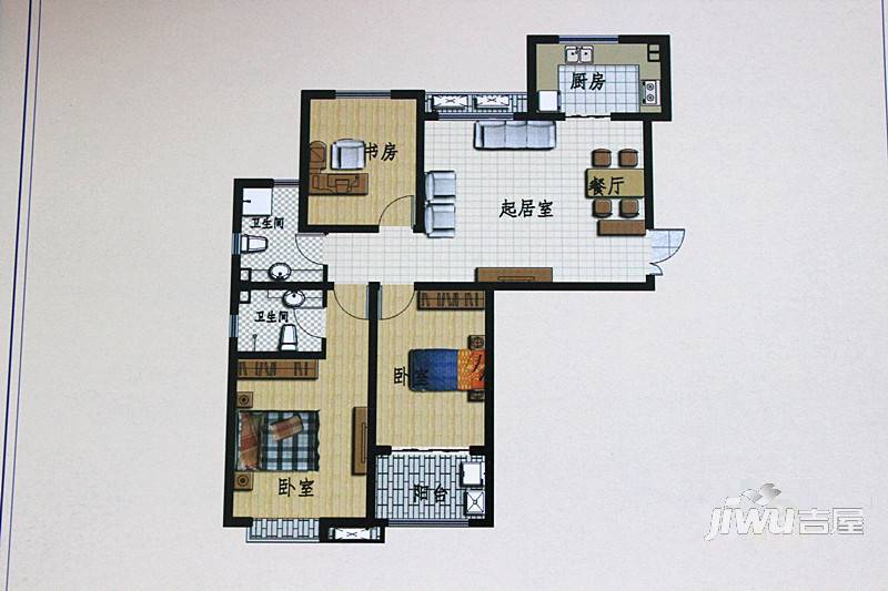 凯润·滨湖花园3室2厅1卫126㎡户型图