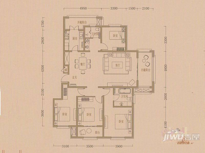 致远翡翠园4室2厅2卫165㎡户型图